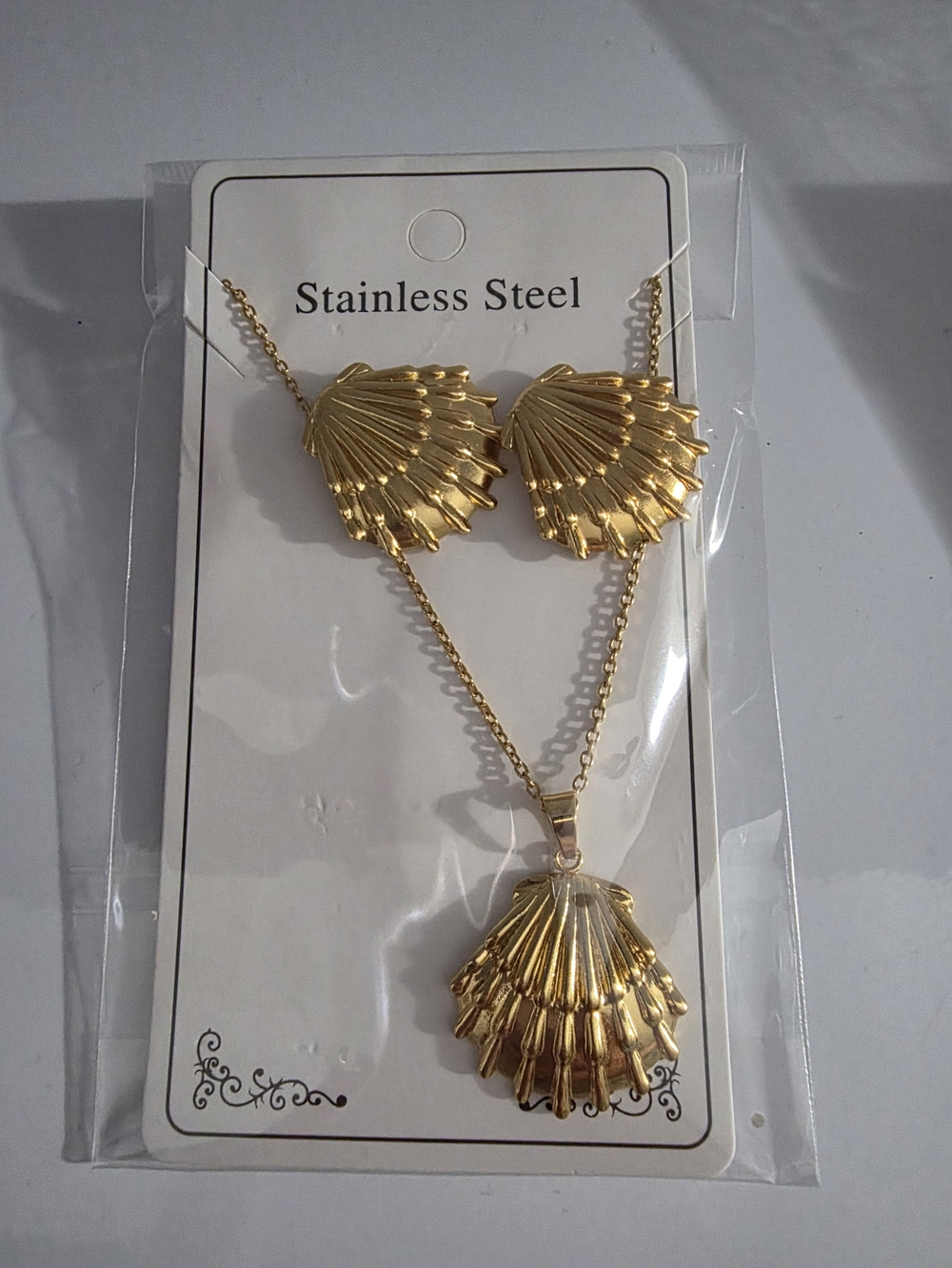 Gold Shell Necklace and Earring Set - Stainless Steel